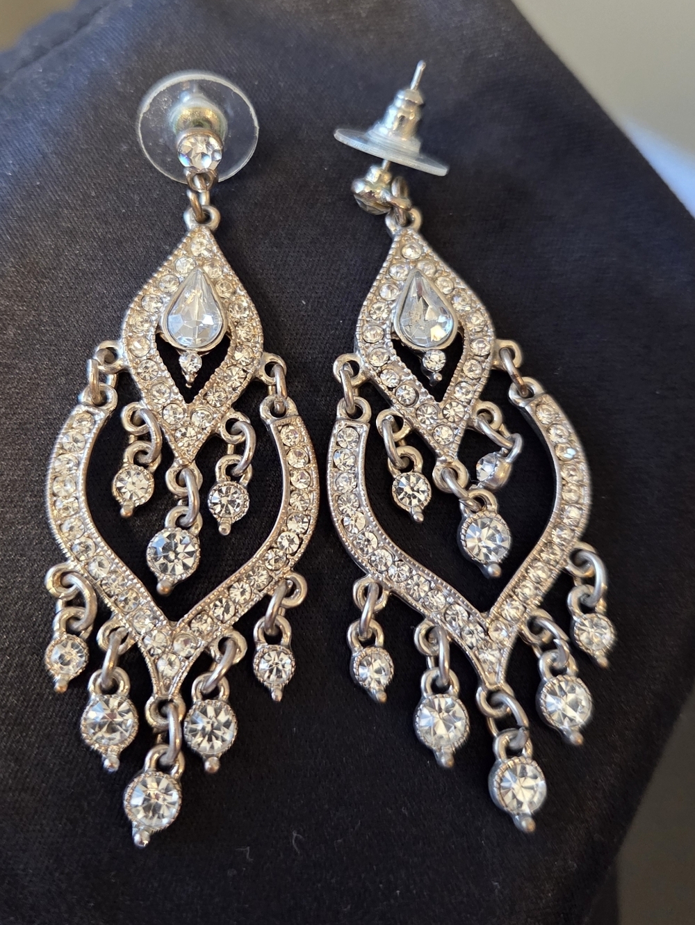 Silver Chandelier Earrings Crystal Statement Drop Wedding Prom Party GlamourDoll